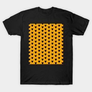 Black Hearts, Polka Dots, Pattern on Mustard Yellow T-Shirt